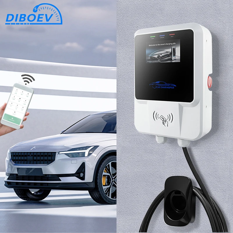 EV Charging Station 7/11/22KW Electric Vehicle Car Charger 32A EVSE Wallbox Wallmount Type2 IEC62196 Type1 with APP Wifi Cards