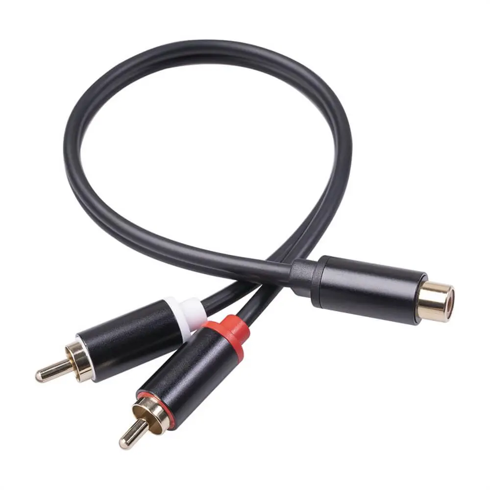 RCA Y Adapter Connector 1 Female to 2 Male RCA Extension Cable for Subwoofer 0.3M