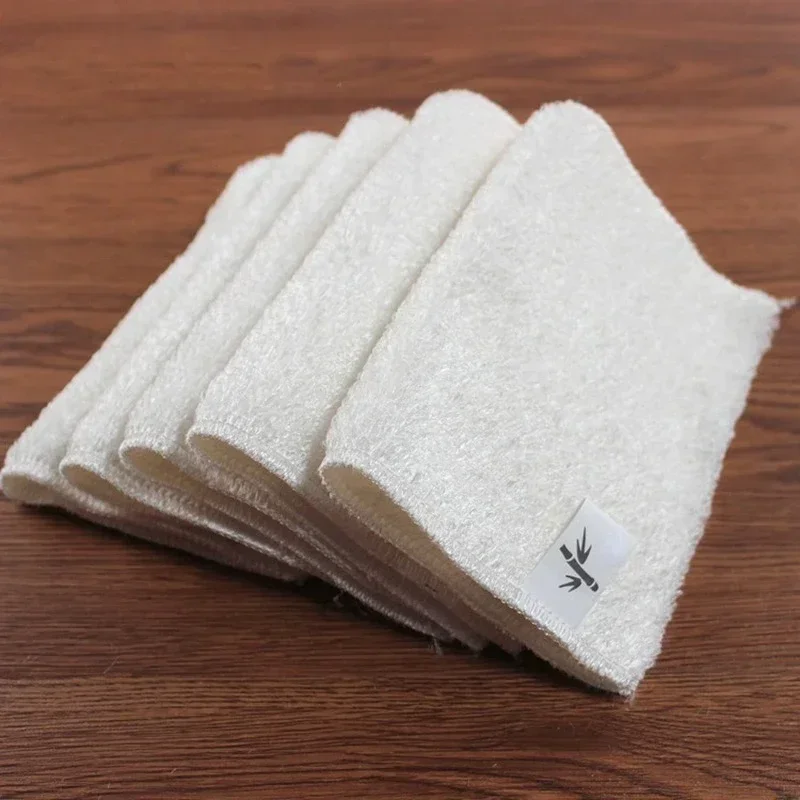 5PCS White Dish Towel Natural Bamboo Fiber Thickened Cleaning Cloth Kitchen Scouring Pad  Easy To Clean Bathroom Rags Dishcloth