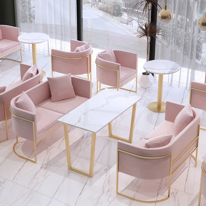 

Pink Waiting Area Furniture Sofa Single Double Seat Waiting Sofa Manicure Chairs for Costumers