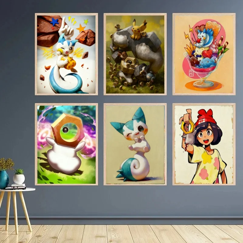 

Картина на холсте в стиле аниме «Покемон» Pachirisu & Meltan, настенное искусство в эклектическом стиле для домашнего декора, уникальный подарок для фанатов Покемонов