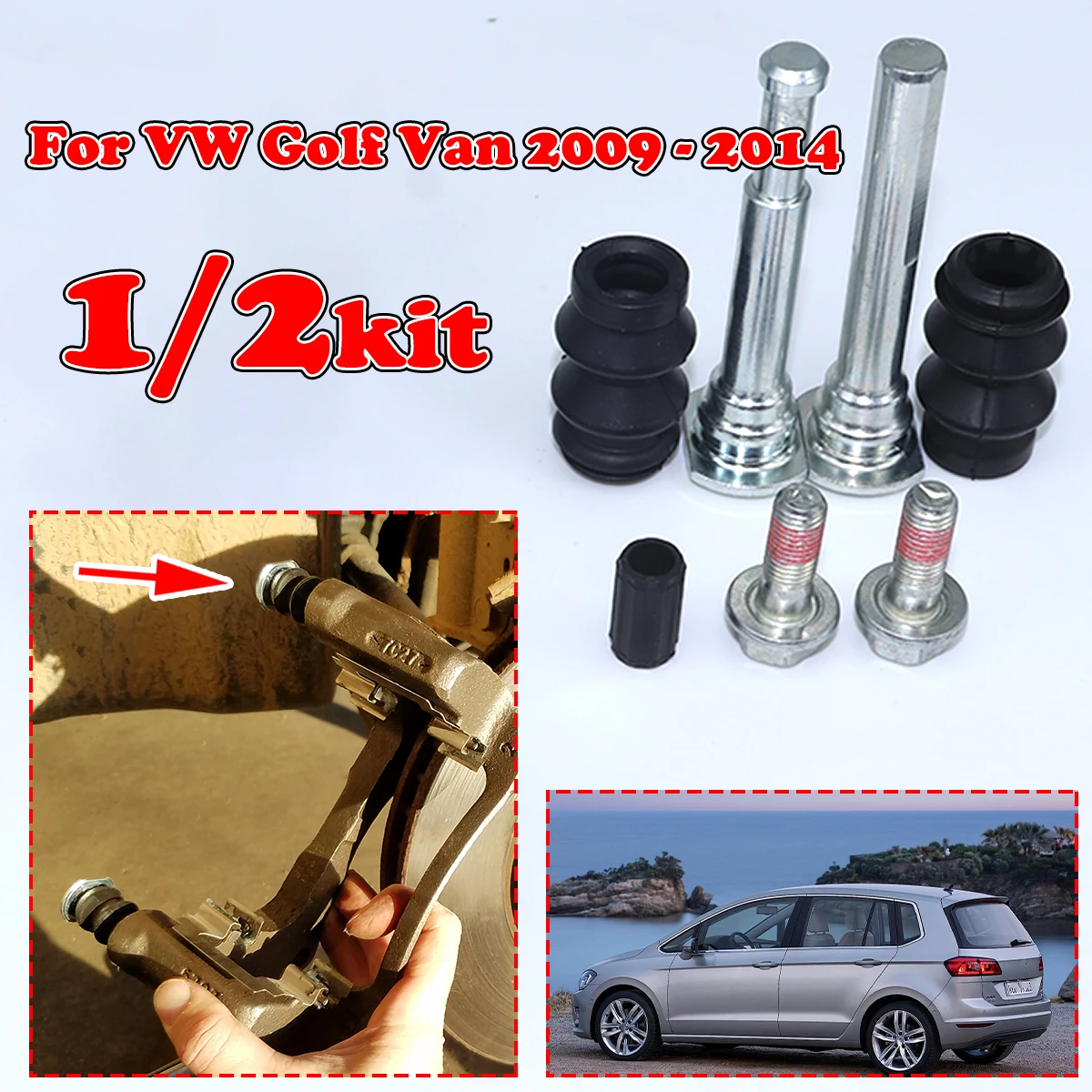 

1/2KIT For VW Golf Van 09-2014 rear Brake Caliper Slider Guide Pins Bolt Kit Left Right Disc Housing Bellows Sleeve Bushing seal