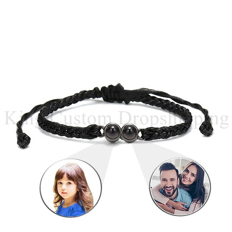 

2025 New Projection Double Circle Projection Cord Bracelet Handmade Braid Rope Bracelet Personalized Photo Valentine's Day Gift