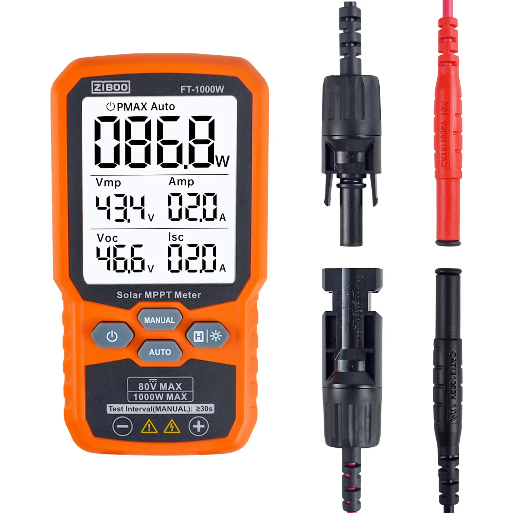 ZIBOO Solar MPPT Meter Photovoltaic Multimeter,PV Module MAX Power Tester,Open Circuit Voltage Short Circuit Current FT-1000W ﻿