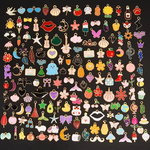 30/60/100 st. slumpmässig blandning av emalj-/droppolja-berlocker för smyckestillverkning i bulk, söt berlock, blomma, hjärta, djurmusik, gör-det-själv-armband, hänge 10 best sales berlock gör-det-själv - №1