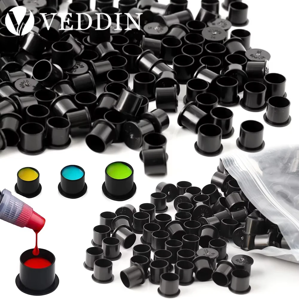 

100/500Pcs Tattoo Ink Cups Black Tattoo Cap Cups with Base Disposable Pigment Cup Microblading Makeup Ink Cup Tattoo Accessories