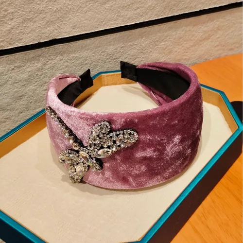 Imagen 2 del producto Nuevo Diadema de libélula Retro de terciopelo de Color sólido con diamantes de imitación, diadema ancha y cálida de alta gama