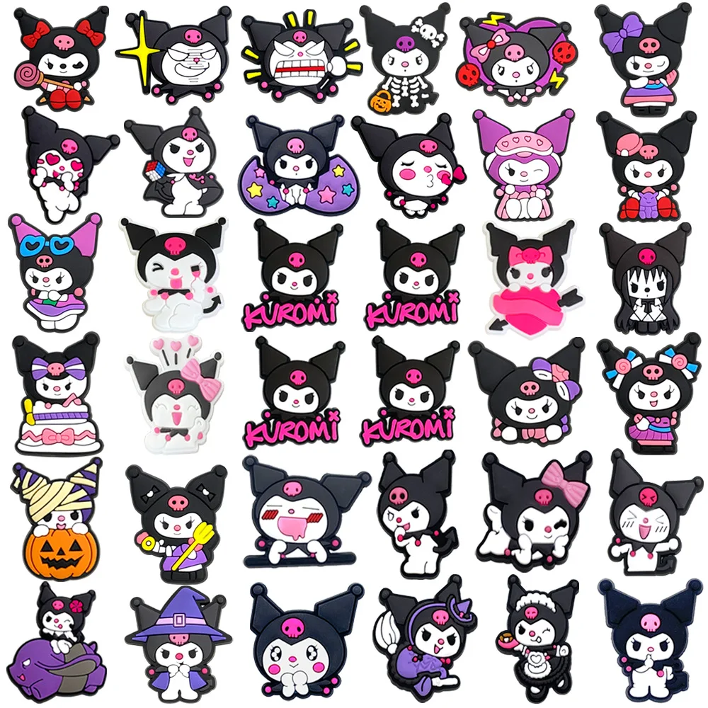 36pcs Sanrio Kuromi Shoe Charms Cute Cartoon Shoe Buckles DIY Decorations for Sandals & Beach Bags Fashion PVC Accessories