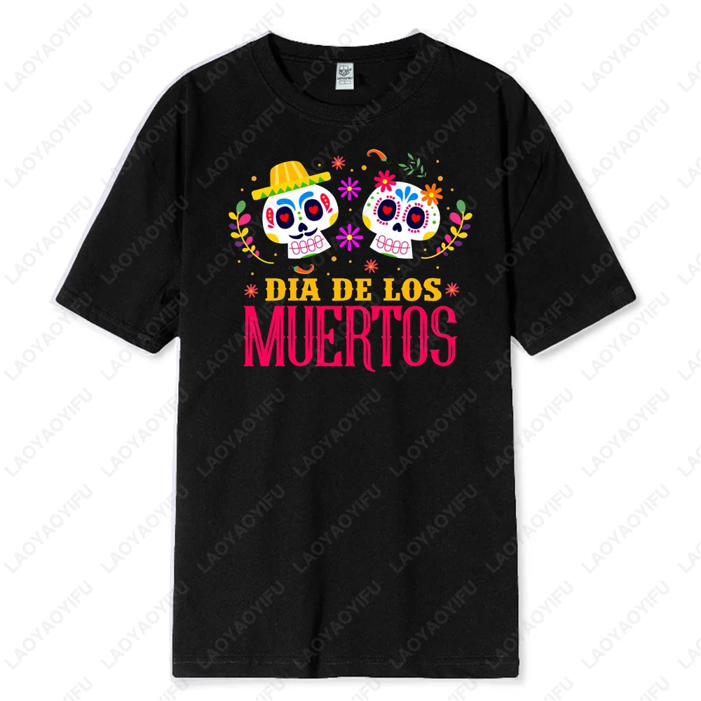 DIA DE LOS MUERTOS celebra el 5 de mayo de México, camiseta para hombre con estampado de calavera, Sombrero, Tops con estampado de flores, Camiseta de verano de algodón de alta calidad