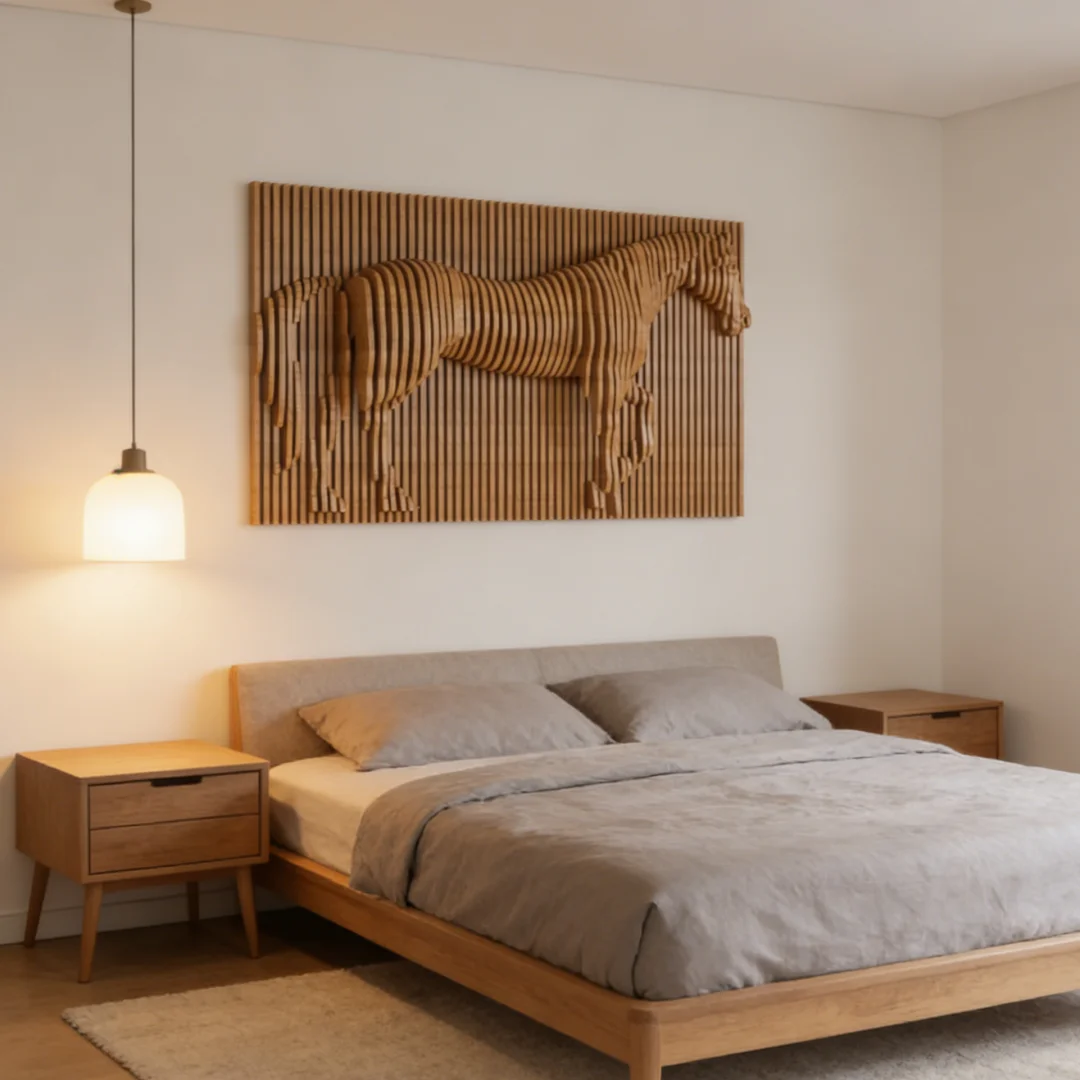 

！@3D Horse Pattern Wood Panel Parametric Wall Decor Interior Premium Wood Artistic Gift for Living Room