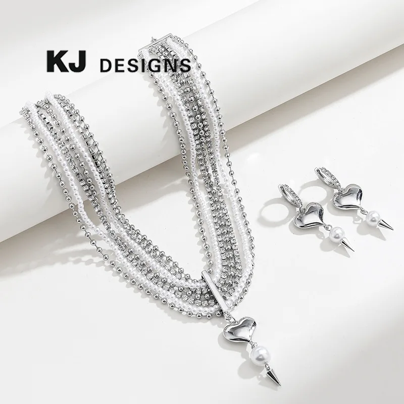 Summer Multiple Combination Pearl Necklace Set Female Hip Hop Sweet Cool Wind Love Peach Earrings Female