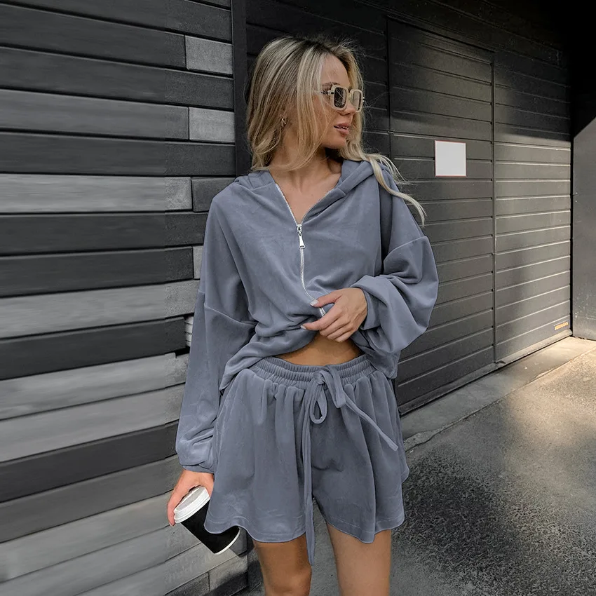 أزياء الخريف محبوك فضفاضة تنوعا طويلة الأكمام السراويل مقنعين بدلة رياضية غير رسمية Z451 #3