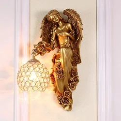 Nordic Modern Angel Wall Lamps Living Room TV Background Wall Decor LED Bedroom Decor Lamp Creative Resin Mermaid Wall Light E27