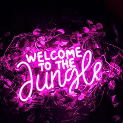 Welcome to the Jungle Neon Sign USB Dimmable LED Neon Light for Safari Jungle Themed Birthday Party Baby Shower Background Gift