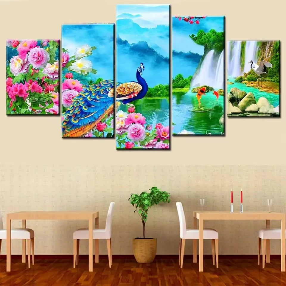 

Peony Peacock diy diamond painting 5 Pcs cross stitch full square/round drill mosaic diamond embroidery Chinese Fish Art