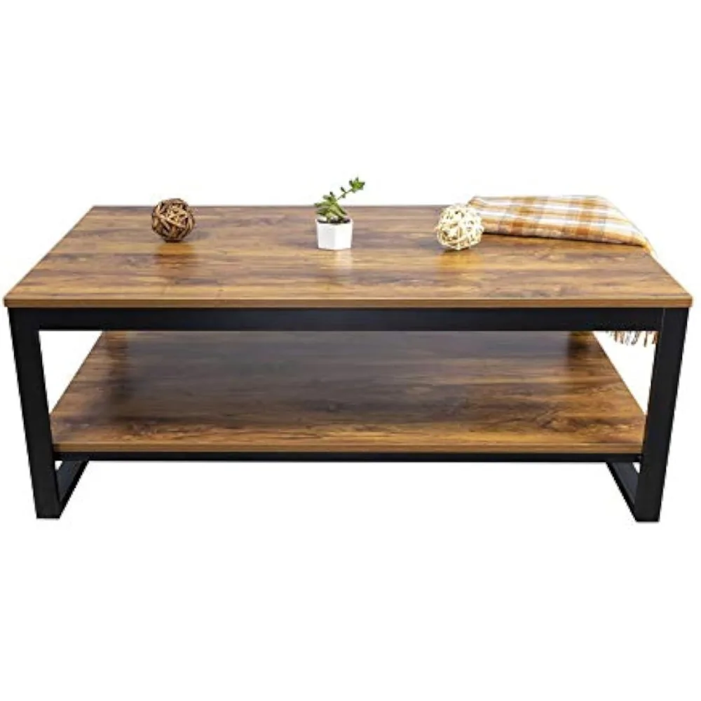 طاولة قهوة خشبية مع رف تخزين، طاولة صناعية مقاس 41.7 بوصة لغرفة المعيشة، بني #1