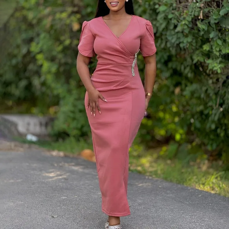 Women's dress, new summer fashion casual temperament elegant V-neck banquet long dress dress