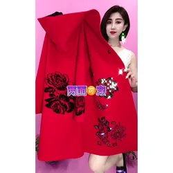 Women Woolen Overcoat Mother's Autumn Winter Thicken Windbreaker Middle Aged Elderly Loose Both Sides Knitted Wool Jacket Coat