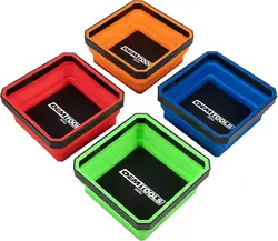 Bandeja dobrável magnética, conjunto de tigela de 4 peças, adequado para pequenas peças e ferramentas, silicone, vermelho, azul, laranja, verde