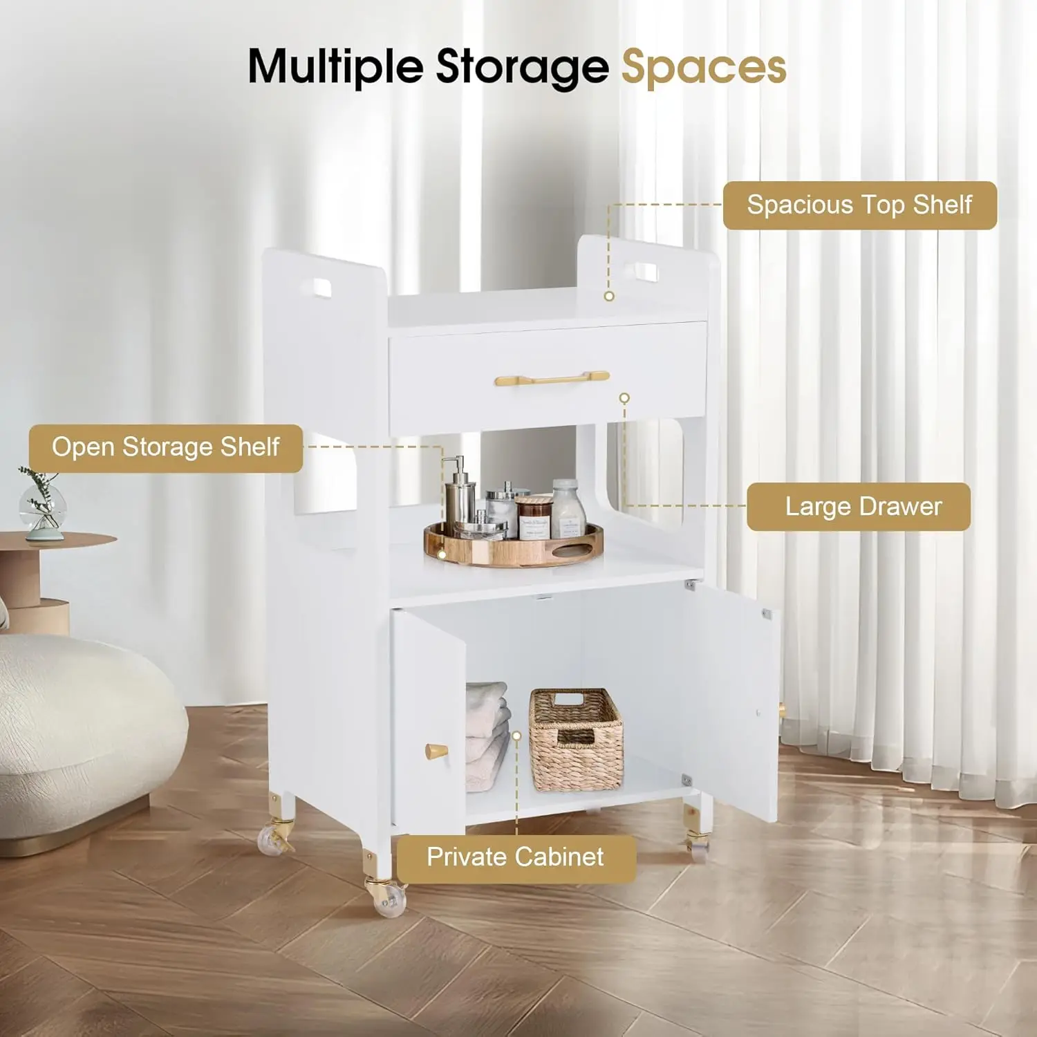 รถเข็นเก็บของสำหรับร้านทำผม, รถเข็นช่างตัดผมพร้อมตู้และล้อล็อคได้, ที่จัดเก็บอุปกรณ์จัดแต่งทรงผมสำหรับร้านเสริมสวย 2