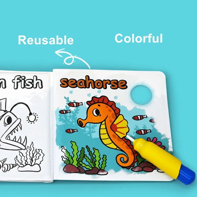 Libros mágicos de baño para bebé con bolígrafo, juguetes impermeables para bañera que cambian de Color, libros educativos flotantes para el baño para niños pequeños