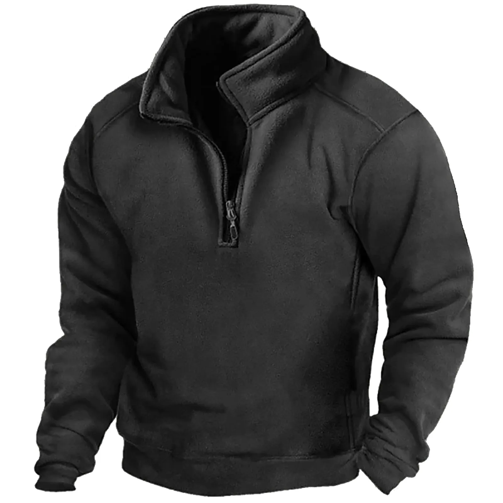 Fleece Men's Tactical Sweatshirts Autumn And Winter Zipper V Neck Sweatshirt Solid Color Warm Men Long Sleeve Top Outerwear