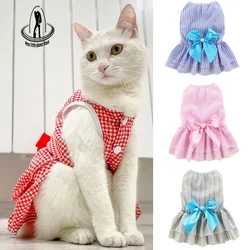 Cat Puppy Princess Dress Summer Pet Clothes Striped Plaid Dresses with Bow for Cats Kitten Rabbit Sphynx Clothing Dog Dress