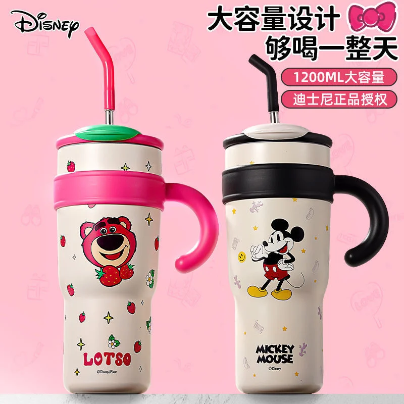 Disney Mickey Mouse Water Bottles Food Grade 316 1200ml Large Capacity Thermos Bottle With Straw 700ml Coffee Cup Birthday Gift