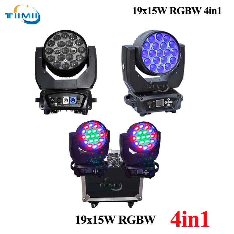 flightcase led rgbw zoom moving head light 19x15w feixe de lavagem dj stage equipment concerto profissionais casamento 112 pcs 01