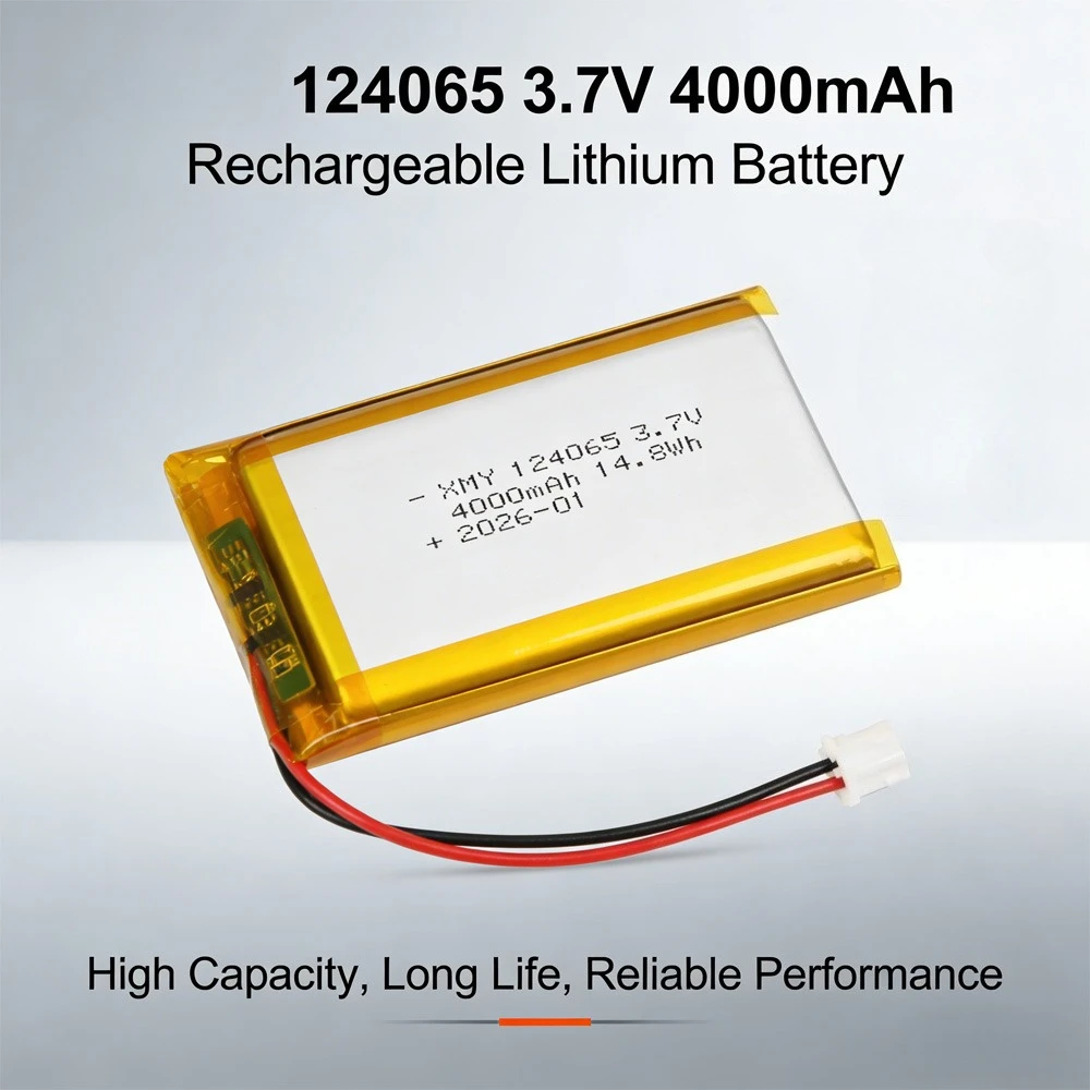 124065 3.7V 4000mAh Polymer Lithium Battery PH 2.0mm 2 Pin Plug for Smart Lock Hand Warmers Tablet Camera Driving Recorder Radio
