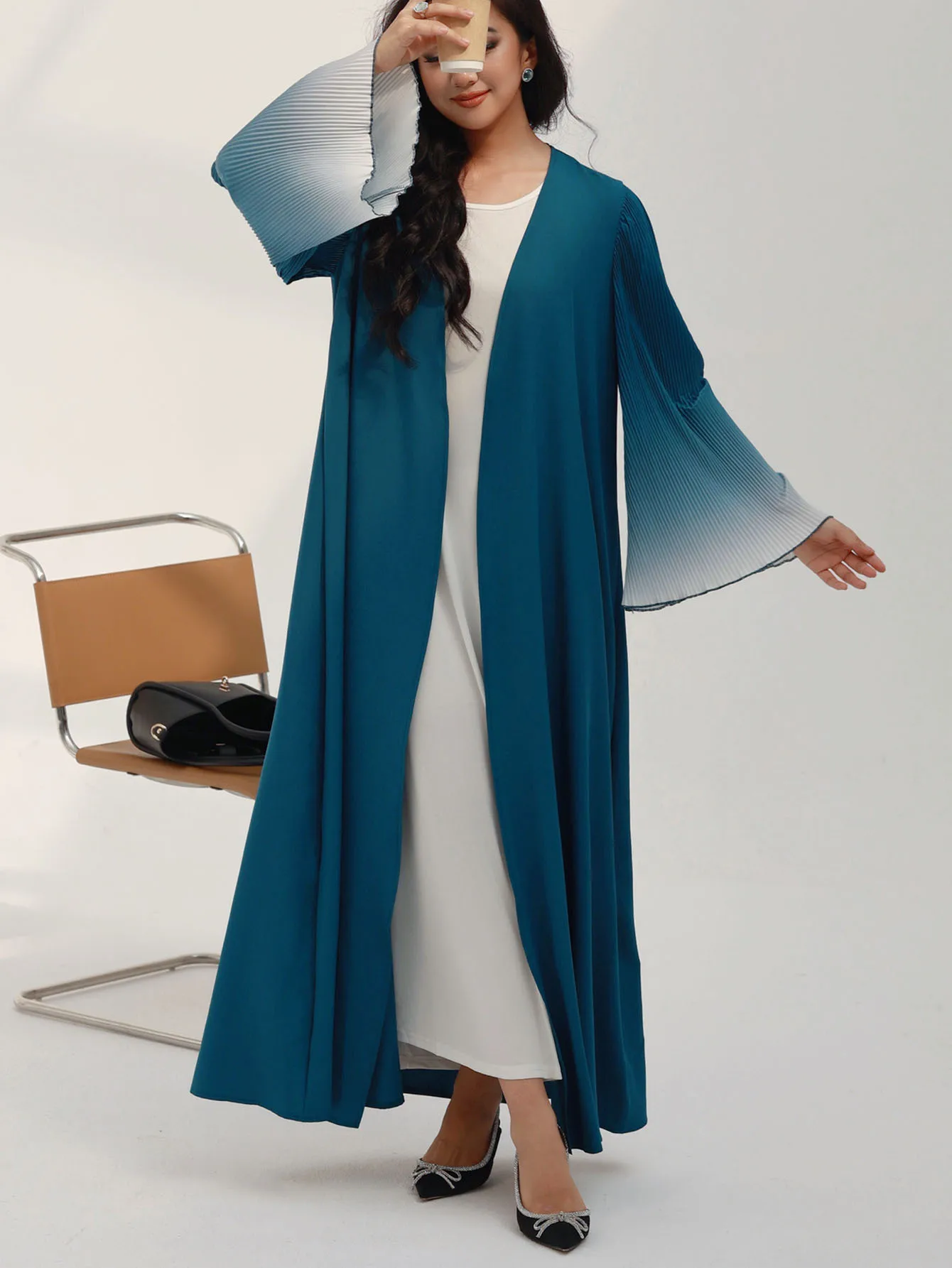 Abaya musulmane à manches évasées pour femmes, abayas arabes décontractées, caftans turcs, robes maxi islamiques, jilbabs du moyen-orient, devant ouvert élégant