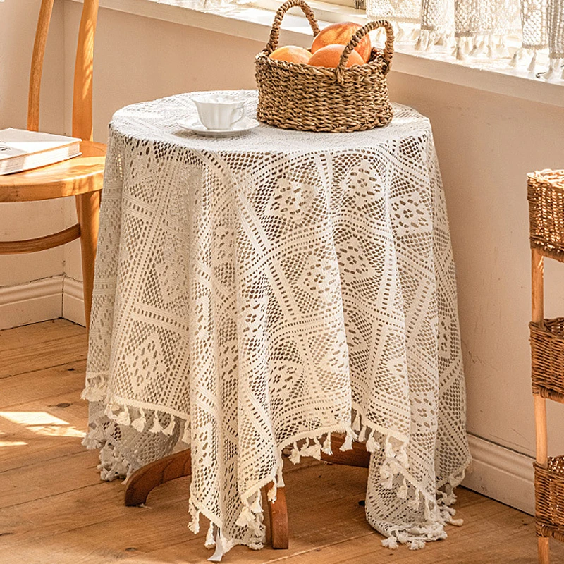 

Vintage Handmade Crochet Tablecloth Macrame Lace Table Cloth Covers Rectangle for Kitchen Dinning Tabletop Party Home Decoration