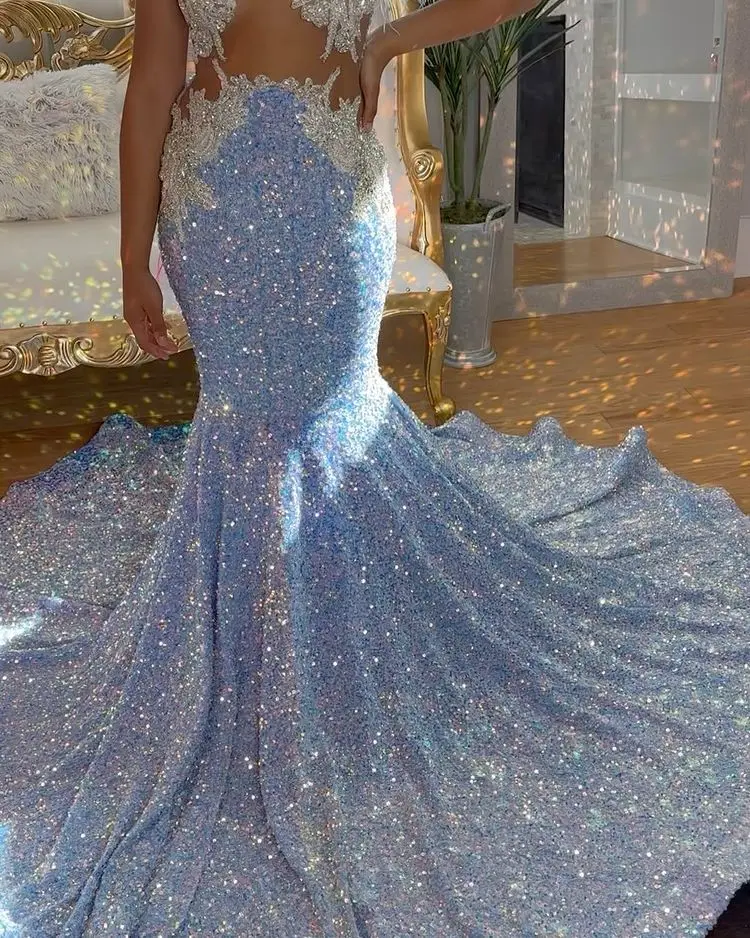 Luxurious Handmade Mermaid Evening Dresses Sheer V Neck Beaded Crystal Feather Sequined Prom Gown New Fashion Formal Party Dress