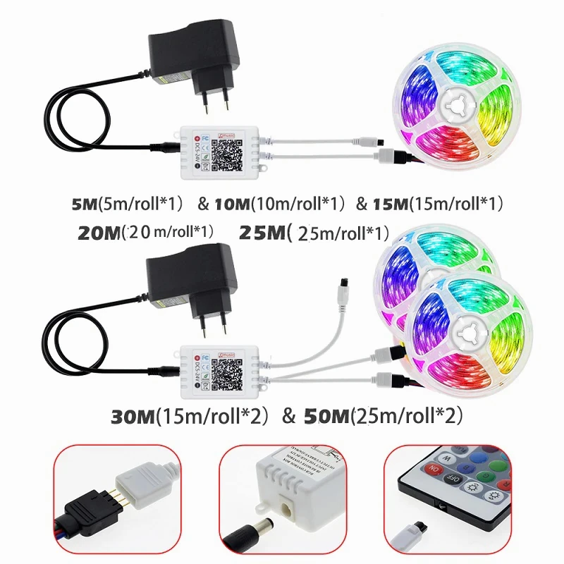 شريط إضاءة LED للغرفة 24 فولت واي فاي بلوتوث RGB الشريط LED أضواء اللون للزينة عيد الميلاد أضواء النيون LED 25 متر 30 متر 40 متر 50 متر