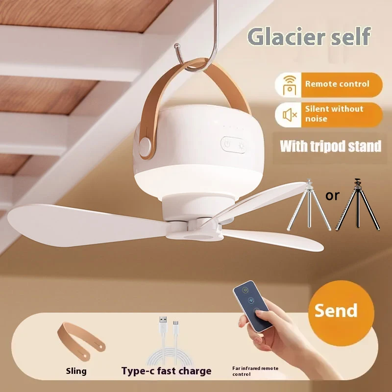 Portable Ceiling Fans Rechargeable LED Electric Fan Night Lamp Home Outdoor Camping Tent Hanging Fan Light with Remote Control