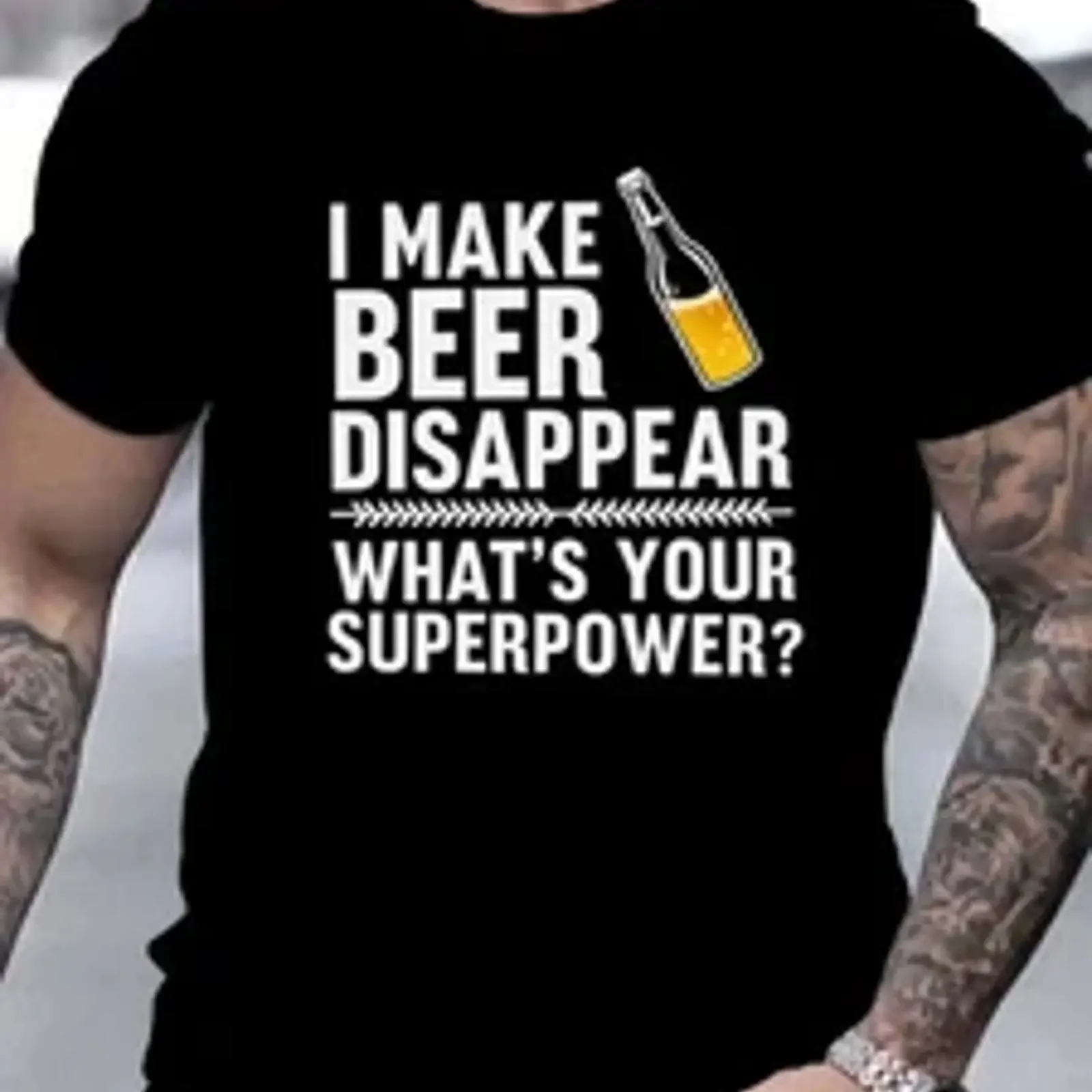 Men's I Make Beer Disappear What's Your Superpower T Shirt Casual vintage Washed Comfortable designer clothes Versatile