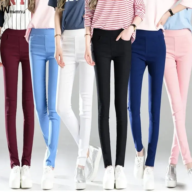 Kobiety wiosna lato elastyczny, wysoki stan ołówek spodnie matka siłownia Sport podstawowe Skinny Pantalon koreański moda Stretch białe legginsy
