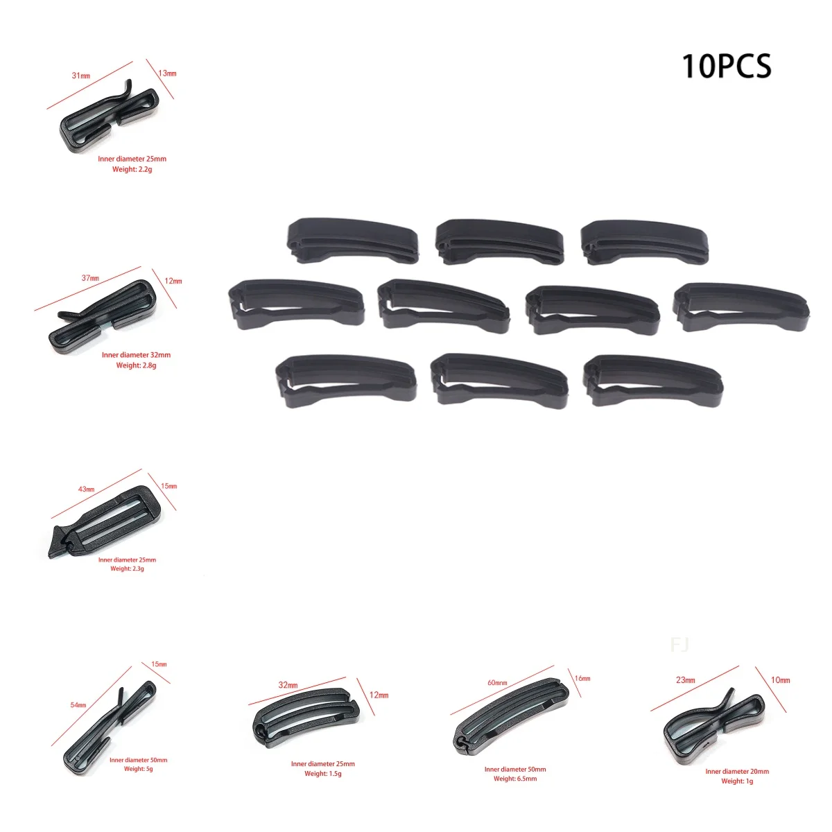 

10 Count Black Quick Slip Keeper Buckle Ends, Slider Clip for Molle Tactical Backpacks, Suits 20-50mm Webbing Strap