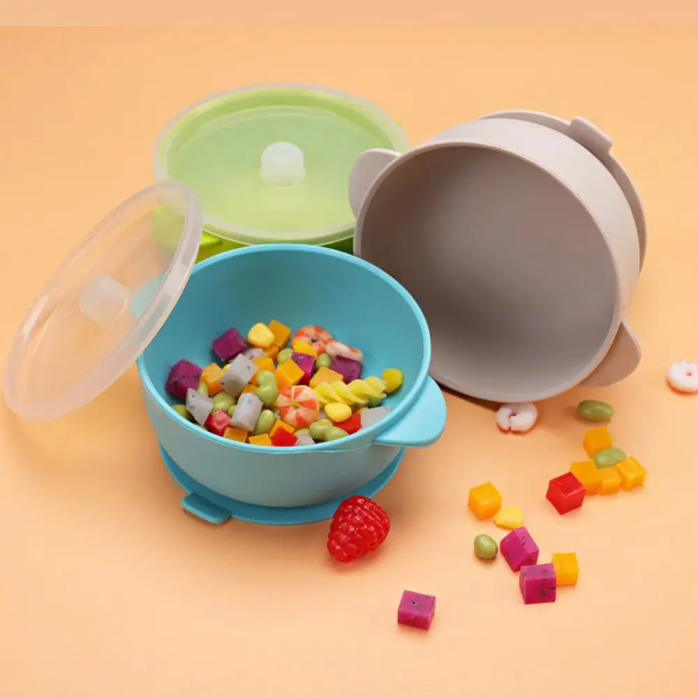 

Bowl Lid Spoon Set Baby Suction Dinner Bowl Durable Waterproof Baby Silicone Suction Plate Non-Slip 400ML Feeding Tableware
