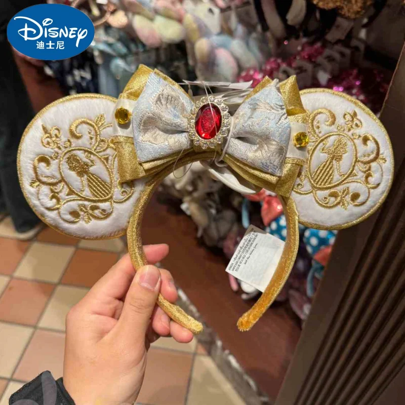 Hot Disney Lilo& Stitch Headband Cartoon Embroidered Bow Stitch Metal Badge Shanghai Disneyland Pu Leather Mickey Headwear ﻿