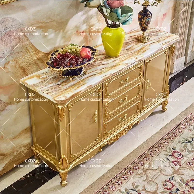 European marble side cabinet champagne gold dining room cupboard solid wood partition locker bedroom TV cabinet luxury