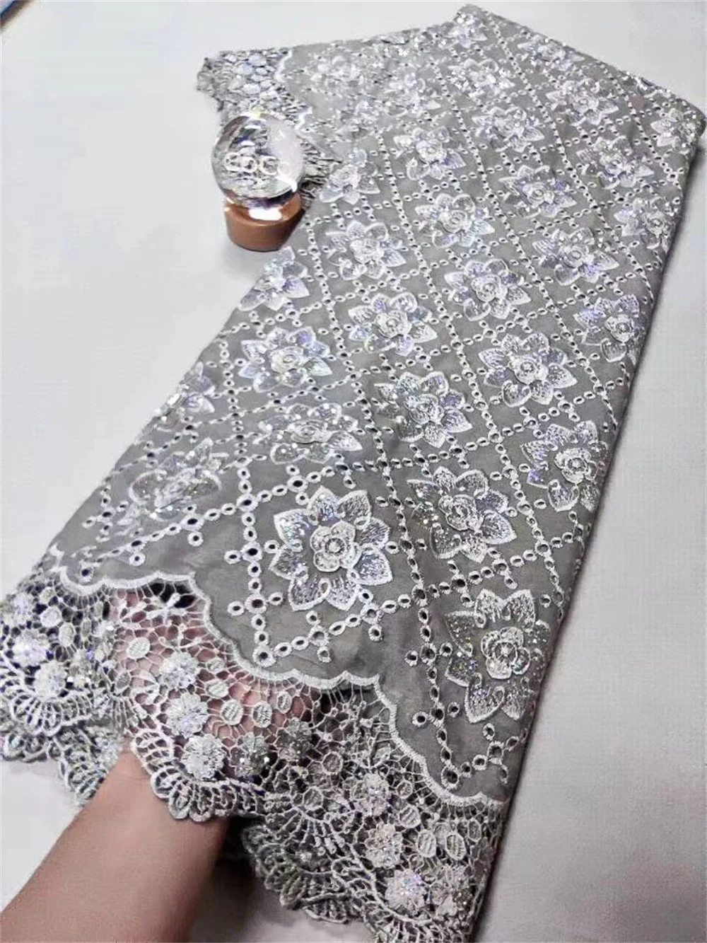 قماش دانتيل أفريقي 2025 جودة عالية، أقمشة قطنية بالمتر، تطريز، كتان، فستان زفاف، أزرق، تول، تصميم، قماش، 5 ياردات #6