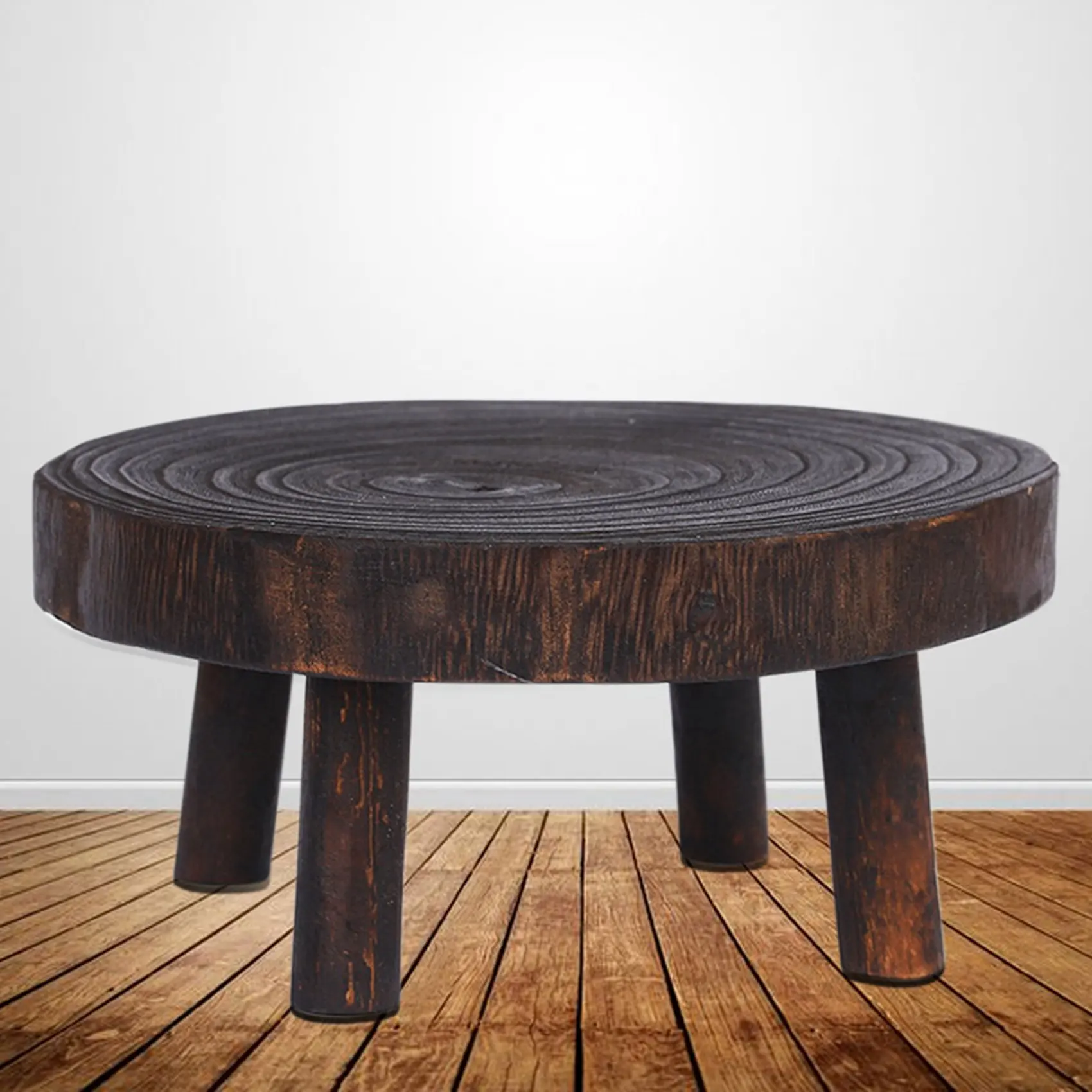 THIVN-2X Rustic Decorative Round Wood Pedestal Plant Pot Riser Plant Stand Potted Plant Shelf For Indoor Outdoor Home Decor A