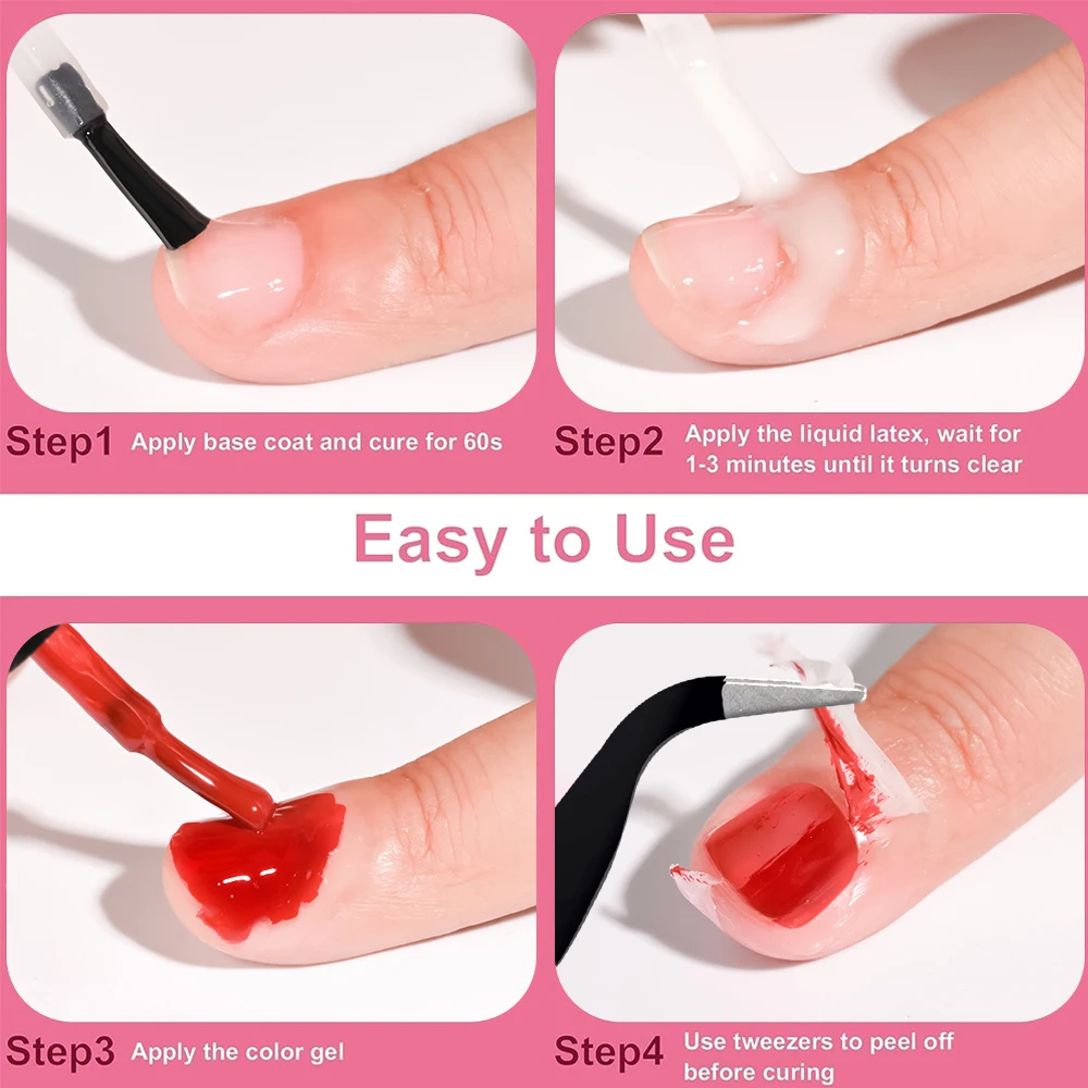 15ml Peel Off Latex Liquid Nail Polish - Pink/Clear Fast Dry Nails Edge Care Protect Anti-spill Glue With Tweezer Nail Care Tool