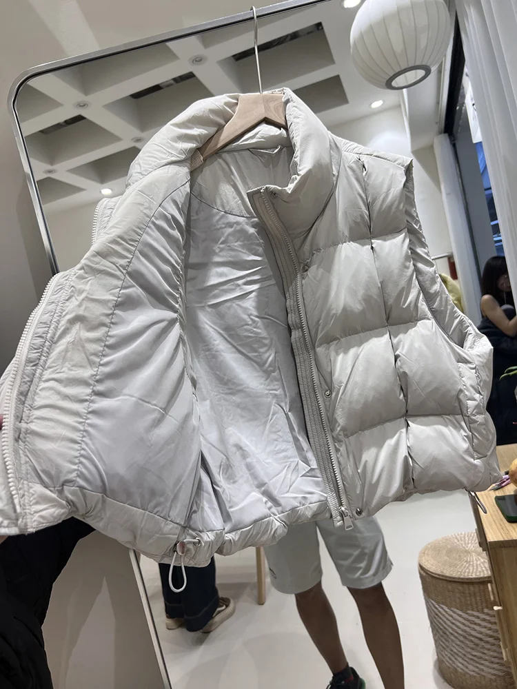 2025 herbst winter neue daunenjacke frauen kurze stehkragen weste mode-design lose beiläufige weiße ente daunenjacke
