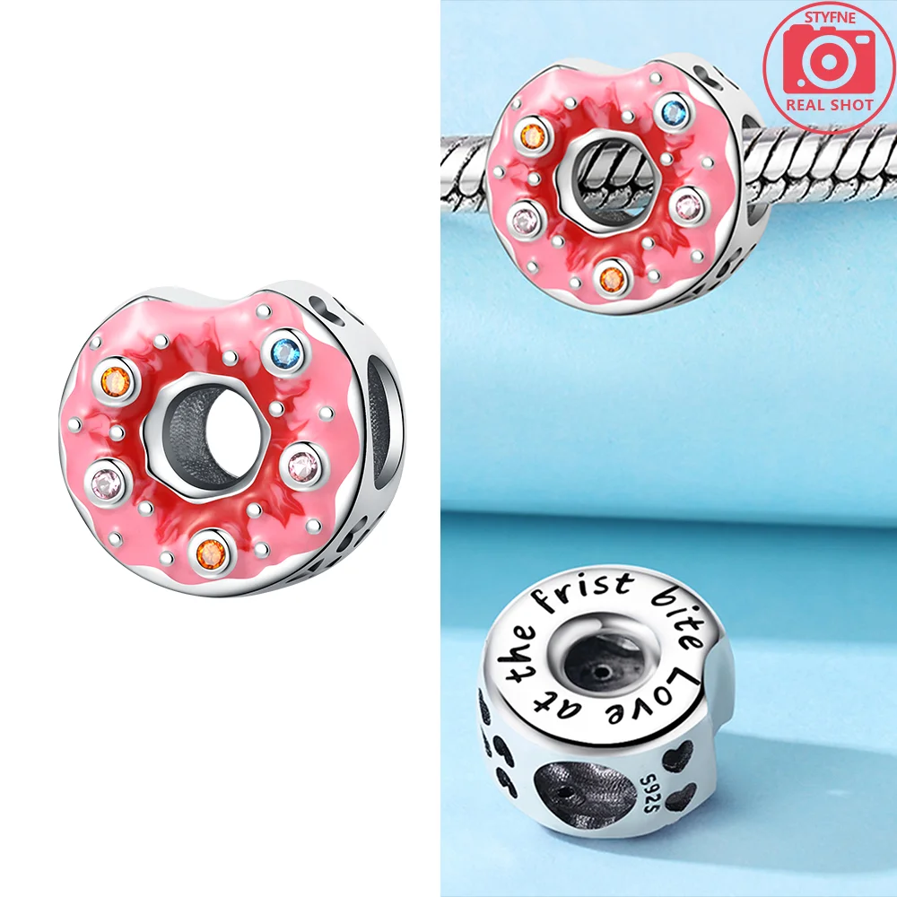 Sweet Dessert Donut Cake Coffee Cup Silver Plated Bead Original Charm Fit Bracelets Bag Keychain Charms DIY Women Gift Accessory