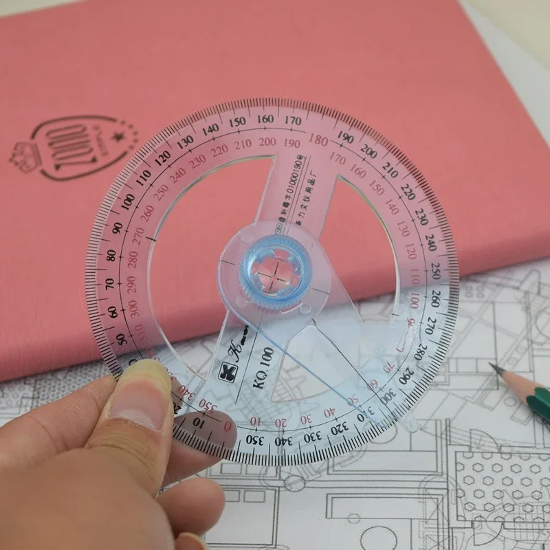 Rapporteur circulaire en plastique transparent, pointeur résistant à 360, règle d\'angle pour l\'école et le bureau, fournitures de proximité,