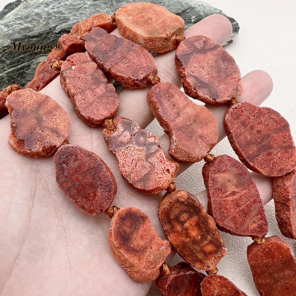 Irregular Large Natural Red Coral Slice Beads For DIY Jewelry Making MY230870