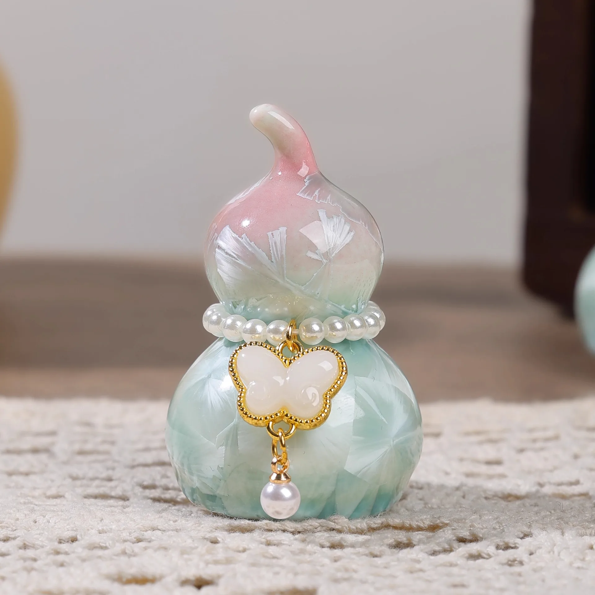 Purple Pink Blue Crackle Ceramic Gourd Handheld Piece Tea Pet Desktop Car Decor Ornaments Gifts