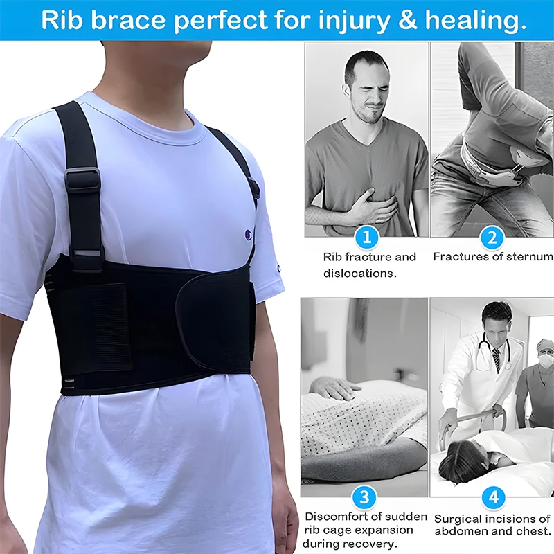 Rib Chest Support Brace Broken Rib Brace Compression Rib Fixation Belt for Fractured Dislocated Ribs Protection Pain Relief